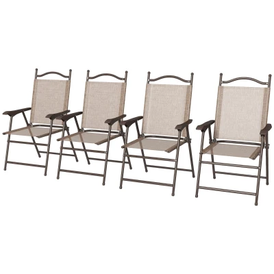 Outsunny 4 Pieces Folding Patio Camping Chairs Set, Sports Chairs for Adults with Armrest, Mesh Fabric Seat for Lawn