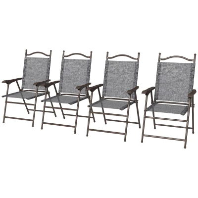 Outsunny 4 Pieces Folding Patio Camping Chairs Set, Sports Chairs for Adults with Armrest, Mesh Fabric Seat for Lawn