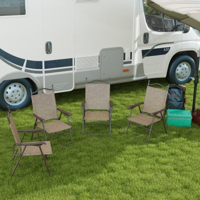 Outsunny 4 Pieces Folding Patio Camping Chairs Set, Sports Chairs for Adults with Armrest, Mesh Fabric Seat for Lawn