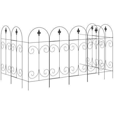 Outsunny Outdoor Metal Garden Fence Panels, Animal Barrier & Border Edging for Yard, Patio, 8 Pack, Scrollworks and Spears