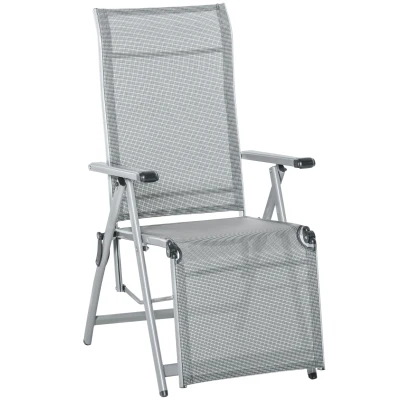 Outsunny Foldable Lounge Chair with 10-Positions Adjustable Backrest & Footrest for Deck, Backyard, Beach, Porch, Grey