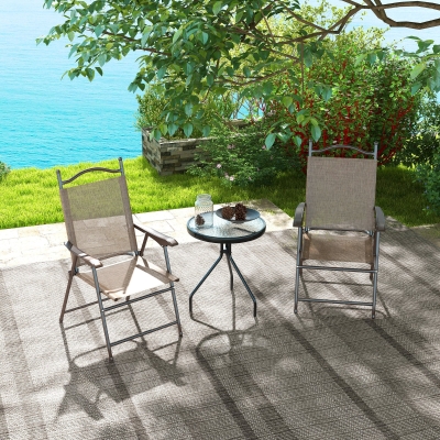 Outsunny 2 Pieces Folding Patio Camping Chairs Set, Sports Chairs for Adults with Armrest, Mesh Fabric Seat for Lawn