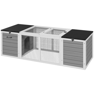 PawHut 55" Outdoor Rabbit Hutch, Gray with Openable Roofs