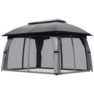 Outsunny 10' x 13' Dark Gray Patio Gazebo with Netting & Curtains