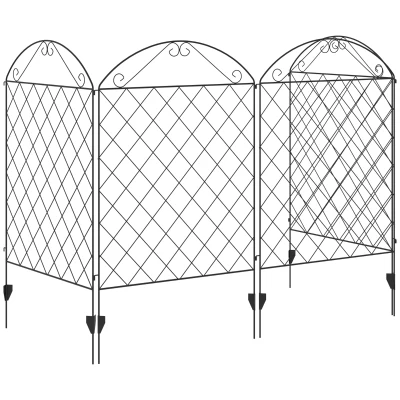 Outsunny Outdoor Metal Garden Fence Panels, Animal Barrier & Border Edging for Yard, Patio, 4 Pack, Curved Scrollworks