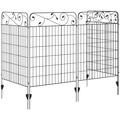 Outsunny Outdoor Metal Garden Fence Panels, Animal Barrier & Border Edging for Yard, Patio, 4 Pack, Square Vines