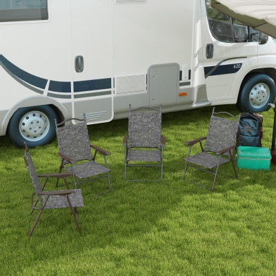 Outsunny 4 Pieces Folding Patio Camping Chairs Set, Sports Chairs for Adults with Armrest, Mesh Fabric Seat for Lawn