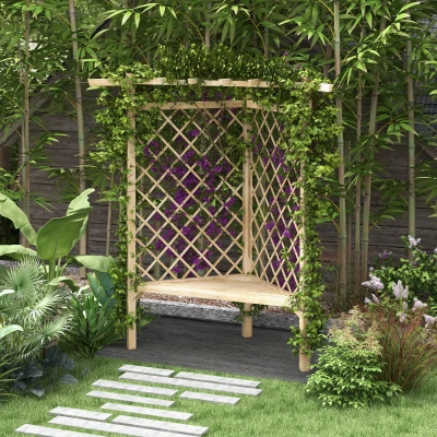 Outsunny 55" Wooden Garden Bench, Trellis for Climbing Plants, Natural