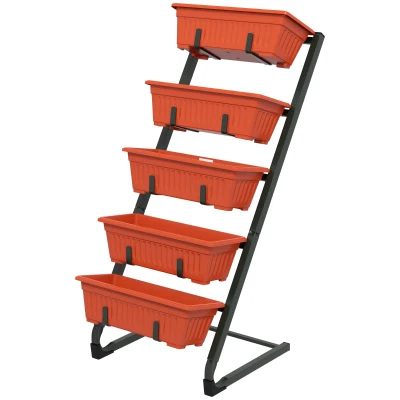 Outsunny 5-Tier Vertical Raised Garden Planter with 5 Container Boxes, Outdoor Plant Stand for Vegetable Flowers, Red