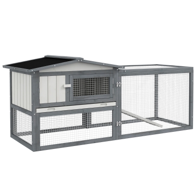 PawHut Large Rabbit Cage 61" Outdoor Hutch with Run, White