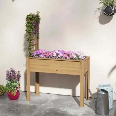 Outsunny Elevated Wood Planter with Trellis, Raised Garden Bed