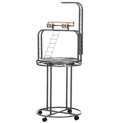 PawHut Large Parrot Stand with Toy Hook & 3 Ladders, Gray