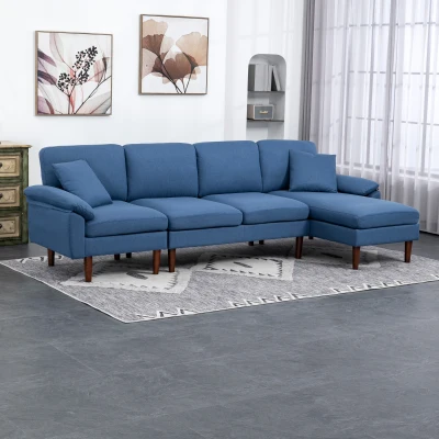 HOMCOM L Shape Sectional Sofa with Reversible Chaise, Blue
