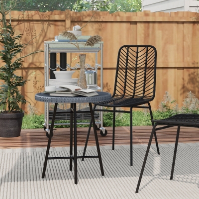 Outsunny Patio Wicker End Table with Plastic Wood Table Top and X-Shape Support for Backyard, Garden, Balcony, Grey