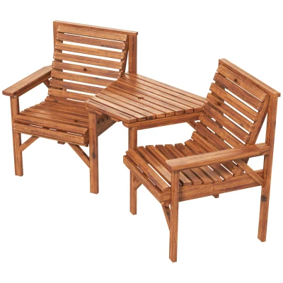 Outsunny 3Pcs Outdoor Bench Set for Backyard, Balcony, Tan Brown