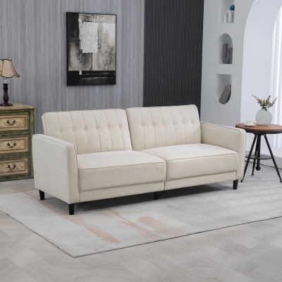 HOMCOM Convertible Bed with Couch, Button Tufted Fabric Sofa Bed with Adjustable Back for Living Room, Beige