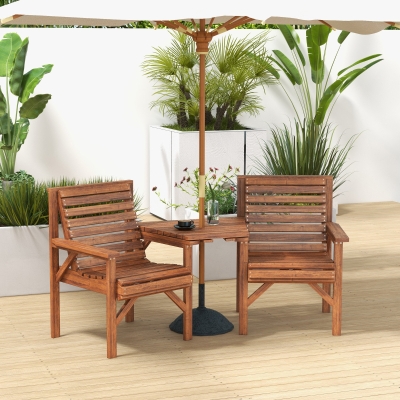 Outsunny 3Pcs Outdoor Bench Set for Backyard, Balcony, Tan Brown