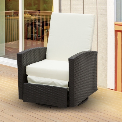 Outsunny Outdoor Rattan Wicker Lounge Chair with Footrest & Soft Cushion for Patio, Garden, Backyard, Cream White
