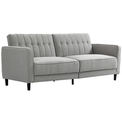 HOMCOM Convertible Bed with Couch, Button Tufted Fabric Sofa Bed with Adjustable Back for Living Room, Grey