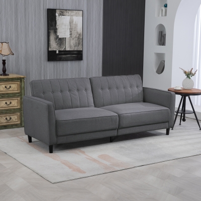 HOMCOM Convertible Bed with Couch, Button Tufted Fabric Sofa Bed with Adjustable Back for Living Room, Charcoal Grey
