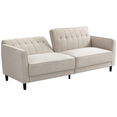 HOMCOM Convertible Bed with Couch, Button Tufted Fabric Sofa Bed with Adjustable Back for Living Room, Beige