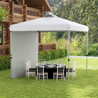 Outsunny 8 x 8 Pop Up Canopy with 1 Sidewall, Carry Bag and 4 Sand Bags, Height Adjustable Instant Sun Shelter, White