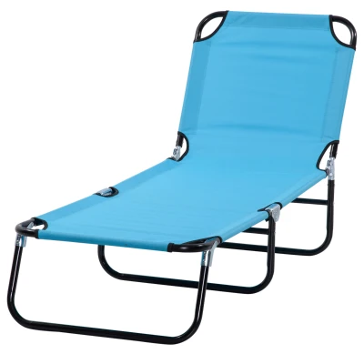 Outsunny Outdoor Folding Lounge Chair, Steel Tanning Chair with Reclining Back, Breathable Mesh for Beach, Yard, Patio, Sky Blue