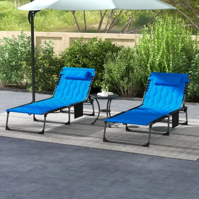 Outsunny Folding Chaise Lounge Set, Reclining, 25.6" x 74", Blue