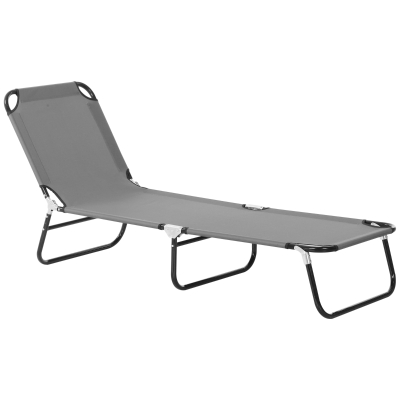 Outsunny Outdoor Folding Lounge Chair, Steel Tanning Chair with Reclining Back, Breathable Mesh for Beach, Yard, Patio, Grey