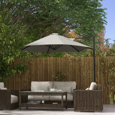 Outsunny 8.5FT Outdoor Cantilever Roma Parasol with 360° Rotation and Cross Base, Offset Patio Umbrella for Garden, Light Grey