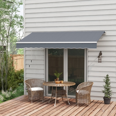 Outsunny 10' x 8' Manual Retractable Awning, Sunhade Shelter Canopy UV Protection for Window Door Patio Deck Yard, Dark Grey