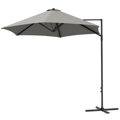 Outsunny 8.5FT Outdoor Cantilever Roma Parasol with 360° Rotation and Cross Base, Offset Patio Umbrella for Garden, Light Grey