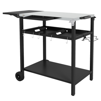 Outsunny 2-Tier Outdoor Bar Cart, Stainless Steel Patio Serving Cart, Black