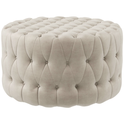 HOMCOM Round Velvet Ottoman Coffee Table, Button Tufted, Beige