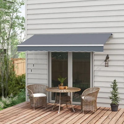 Outsunny 10' x 8' Patio Awning, Manual Retractable Shade, Dark Gray
