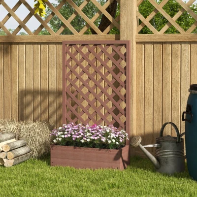 Outsunny Trellis Planter Box, Raised Garden Bed for Climbing Plants, Brown