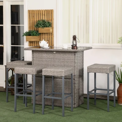 Rattan Bar Furniture Set 43.25" x 24" x 41.25" Gray