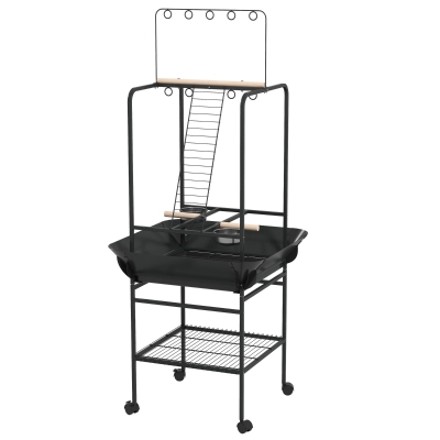 PawHut Bird Stand with Wheels, Pull-Out Tray, Dark Gray