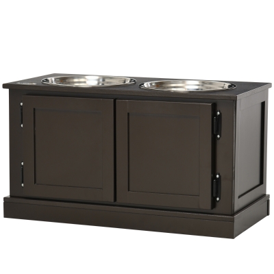 PawHut Elevated Dog Bowls with Storage, 2 Stainless Steel, Coffee
