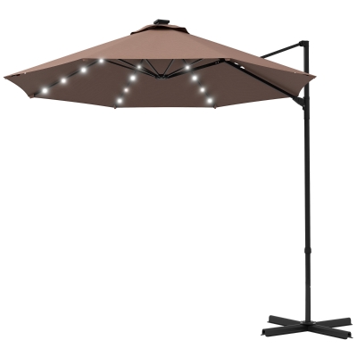 Outsunny 9.5'x8.5' Cantilever Umbrella with Solar Powered LED Lights, Rectangle Hanging Offset Umbrella with 360°Rotation