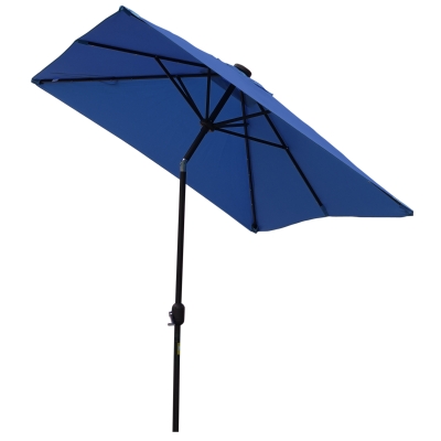 Outsunny 6' x 10' Patio Umbrella with 22 LED Solar Lights and Tilt, Rectangular Outdoor Table Umbrella with Crank, Dark Blue
