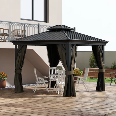 Outsunny 10' x 10' Hardtop Gazebo, Aluminum Frame, Dark Brown