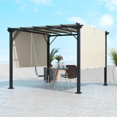 Outsunny 10' x 10' Retractable Pergola with Canopy, Beige