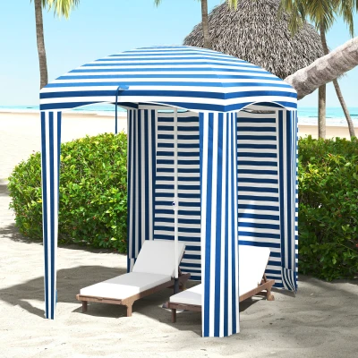 Outsunny 5.8' Cabana Umbrella, Beach Umbrella with Walls, Blue Stripe