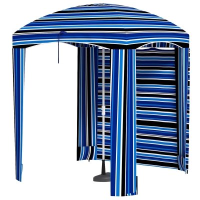 Outsunny 5.8' Cabana Umbrella with Walls & Vents, Blue Stripe