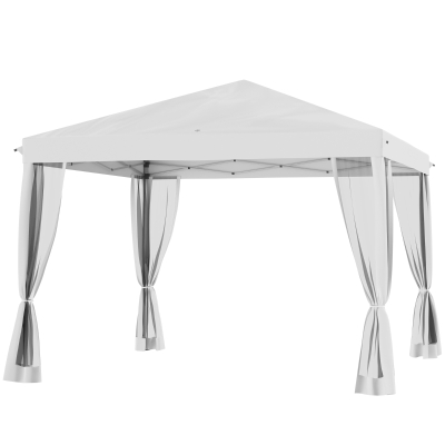 Outsunny 10' x 10' Canopy Tent with Removable Mesh Sidewall Netting Carry Bag Pop Up Tent Gazebo for Patio Cream