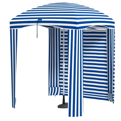 Outsunny 5.8' Cabana Umbrella, Beach Umbrella with Walls, Blue Stripe