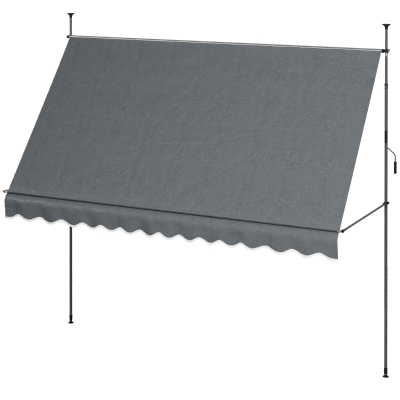 Outsunny 11.5' x 4' Manual Retractable Awning, Non-Screw Freestanding Patio Awning, UV Resistant, for Window or Door, Dark Grey