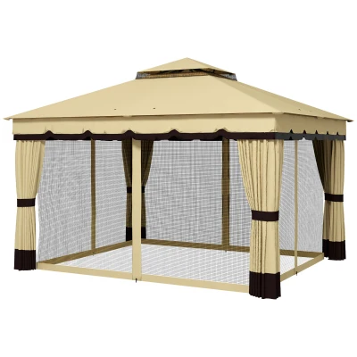 Outsunny 10' x 12' Double Roof Patio Gazebo Canopy, Outdoor Gazebo Shelter with Netting & Curtains, for Garden, Lawn and Deck