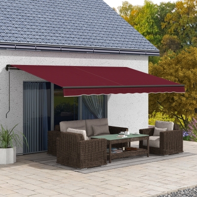 Outsunny 15' x 10' Retractable Awning, 280gsm UV Resistant Sunshade Shelter, for Deck, Balcony, Yard, Wine Red